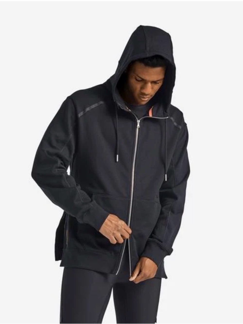 Men's Black Full-Zip Hooded Snapbac Jacket